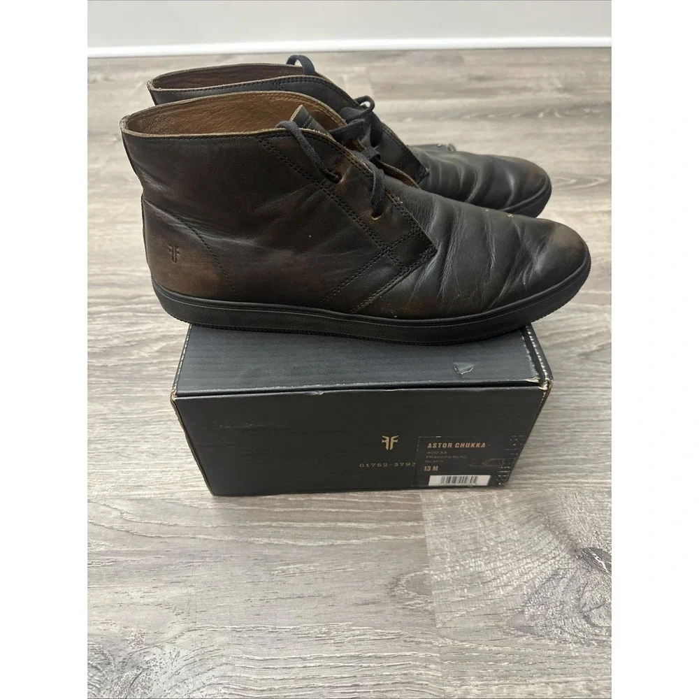Frye Astor Chukka Boots Men's 13 Black Leather High Top Business Casual Sneakers